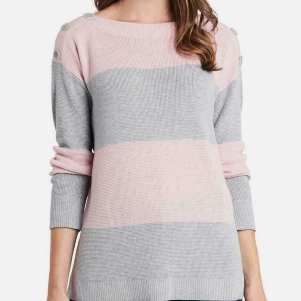 Women's Pink and Gray Striped Sweater Size Xl